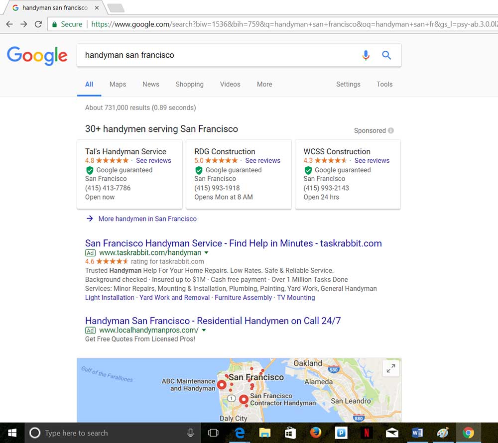 Screenshot of Google SERP with 3-pack